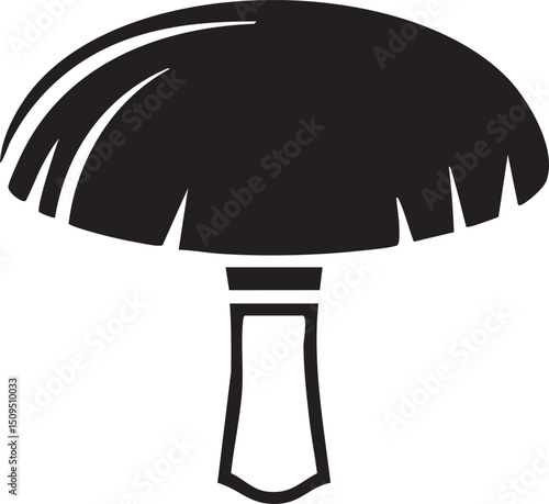 stylized black mushroom stands upright on a white background.