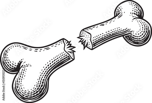 fractured bone lies separated into two distinct halves.