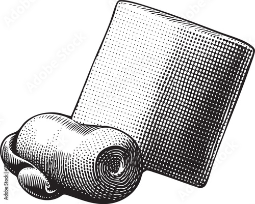 textured rectangular document rests on a curved metallic clip.