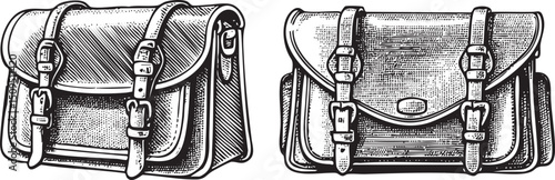 Two black leather satchels are displayed in a side-by-side arrangement.