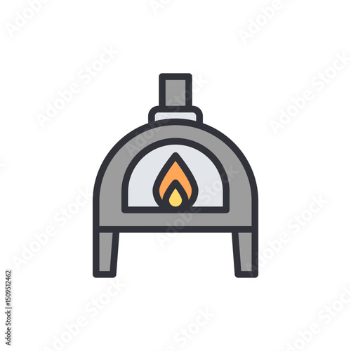 Charming Illustration Of A Traditional Pizza Oven With Burning Flames