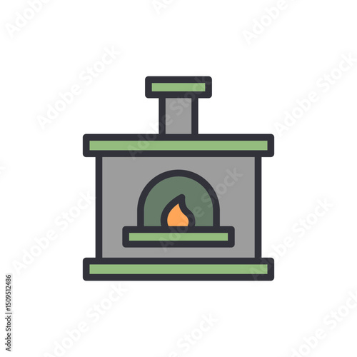 Charming Illustration Of A Traditional Pizza Oven With Burning Flames