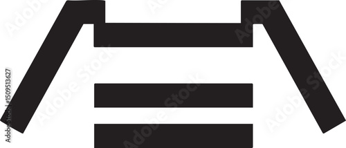 black triangular shape intersects a horizontal white .