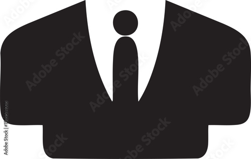 stylized silhouette of a man in a formal suit.