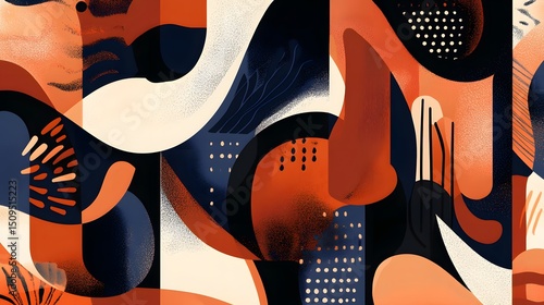 Abstract Modern Art Orange and Blue Organic Shapes