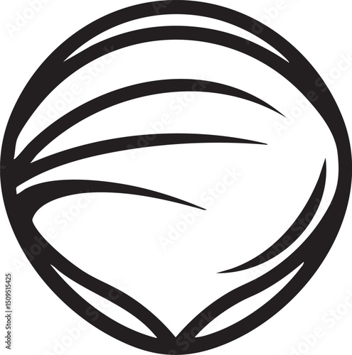 stylized circular depicts a celestial body with radiating lines.