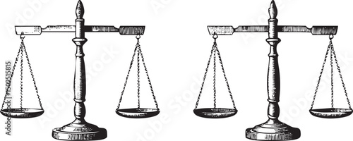 Four antique scales balance against a white background.