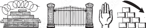 hand guides a wooden fence into place within a brick wall.