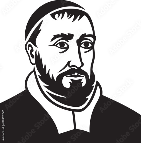 distinguished man in a clerical collar gazes intently forward.