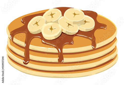 Banana Caramel Pancake for Breakfast - vector illustration