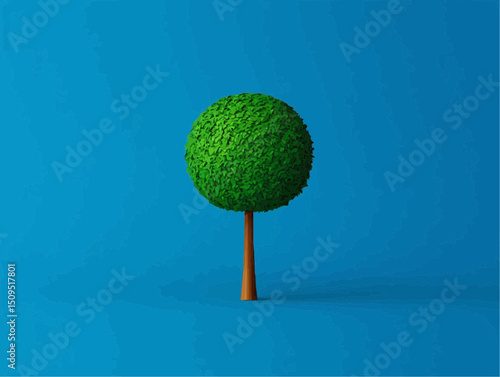 Runder grüner Baum auf blauem Grund

