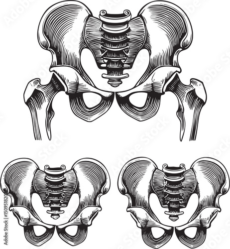 Detailed anatomical showcases two pelvic bones in a side view.