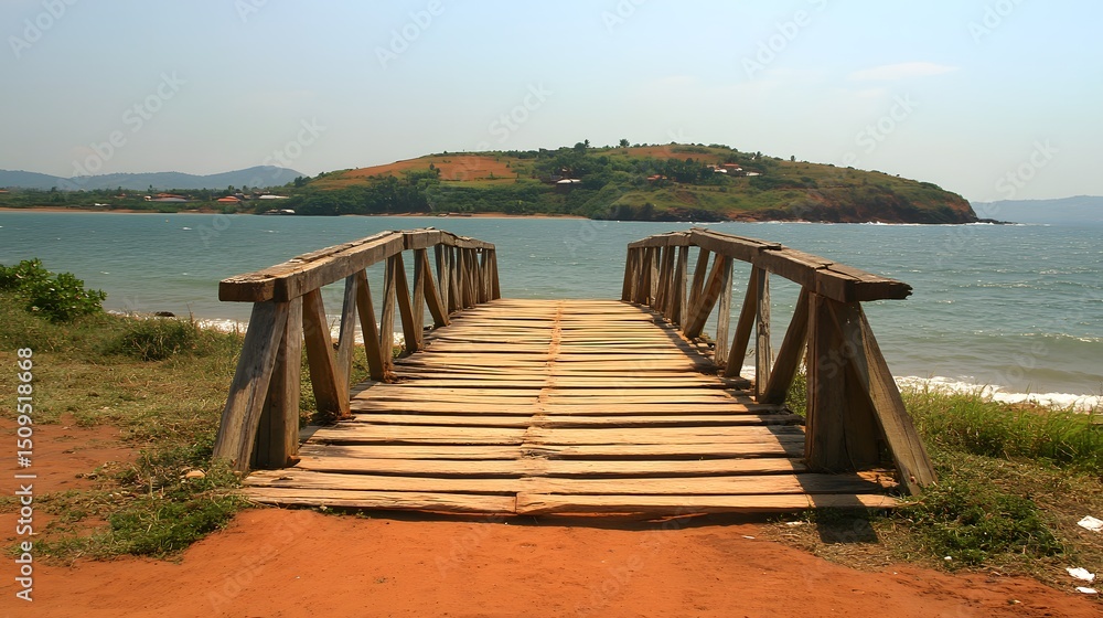 Obraz premium Scenic Wooden Bridge to Island Beach Ocean View