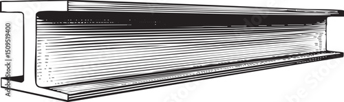 black steel I-beam rests horizontally on a white surface.
