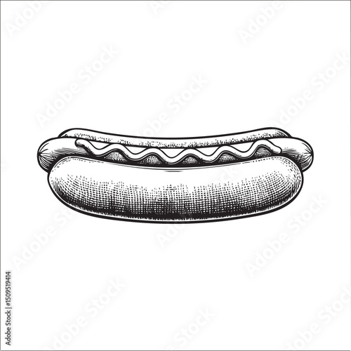 detailed sketch depicts a sausage with ketchup.