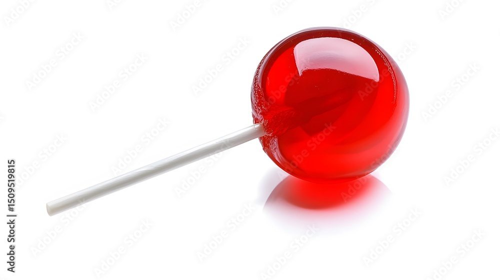 Single Red Lollipop Candy Sweet Treat on White Background Single Red Lollipop Candy Sweet Treat on White Background