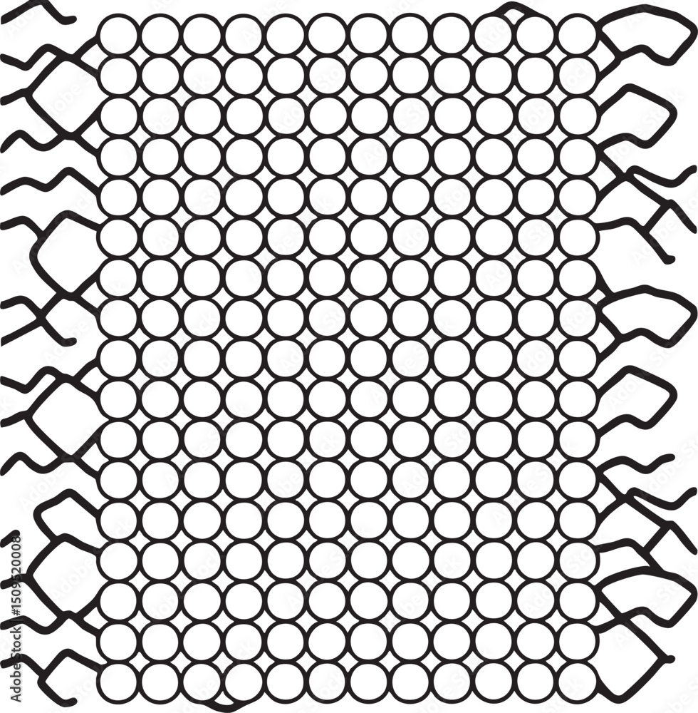 Naklejka premium dense grid of interconnected circles forms a complex repeating .