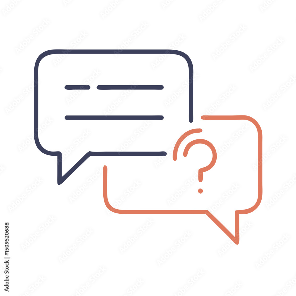 Fototapeta premium Hand-drawn speech bubbles with question mark and dialogue lines 