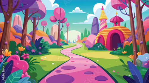 Whimsical candy land path leading to castle