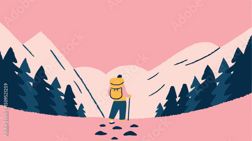 Adventurous hiker contemplating majestic mountain range