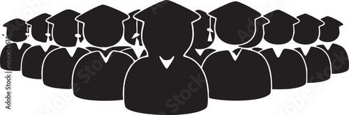 group of silhouetted graduates stands in a circle.