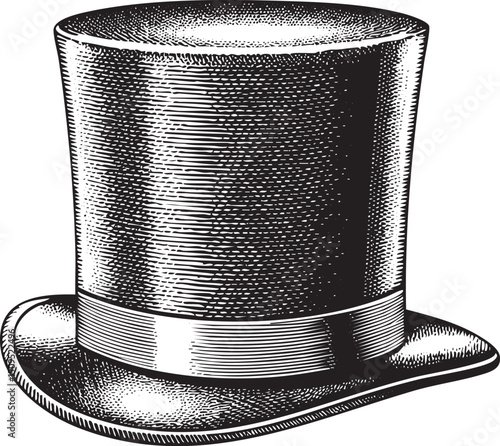 detailed black and white of a classic top hat.