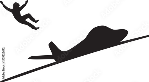 silhouetted figure plunges from a descending aircraft.