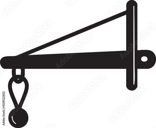 simple black triangular crane arm supports a spherical weight.