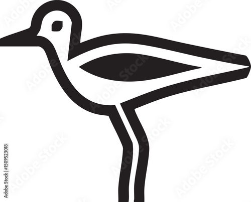stylized black and white of a wading bird.