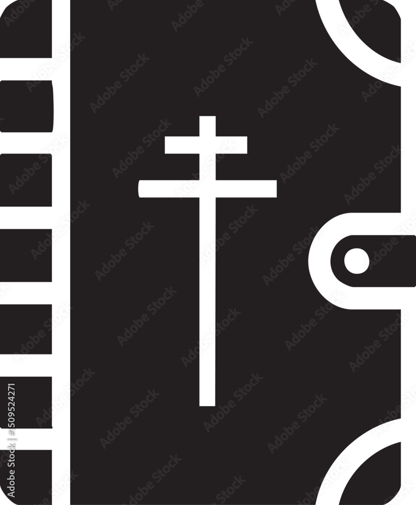Fototapeta premium stylized black and white depicts a book with a cross on its cover.