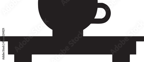 simple ceramic mug rests on a horizontal wooden surface.