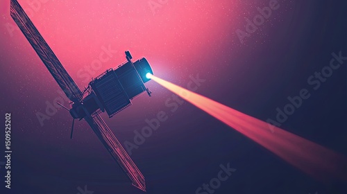 A space satellite with a vibrant, colorful beam.