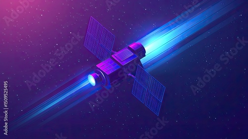 A space satellite in the cosmos, emitting trails of light.