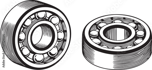 Two circular bearings are displayed in a detailed linear .