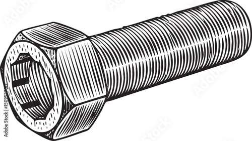 metallic bolt rests on a white surface.