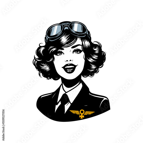 simple illustration of pinup girl retro pilot cartoon	

