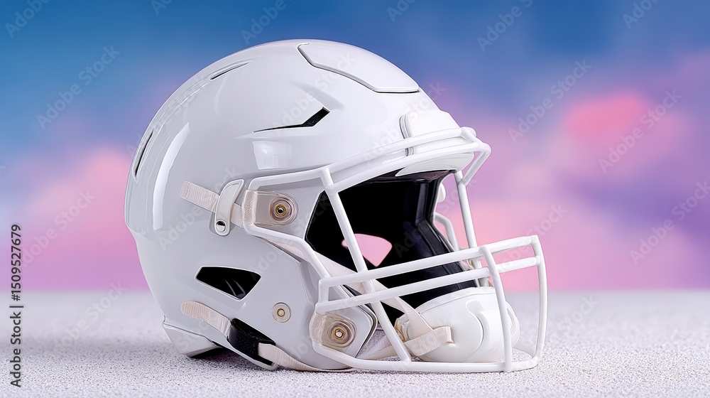 Fototapeta premium White Football Helmet American Football Sports Equipment Game Day Safety Gear