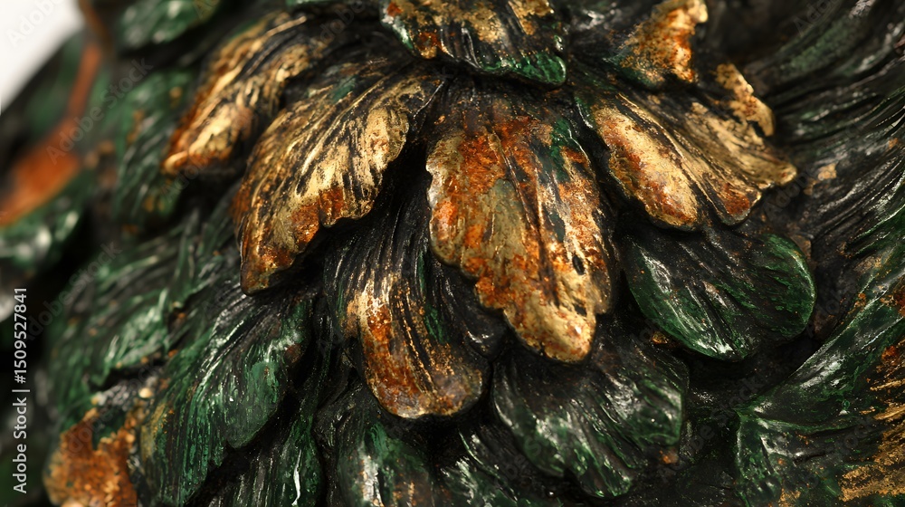 Obraz premium Closeup Green Gold Gilt Ornate Leaf Texture
