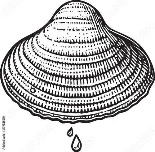 detailed black and white of a large seashell.