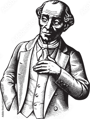 mature man with a serious expression adjusts his collar.
