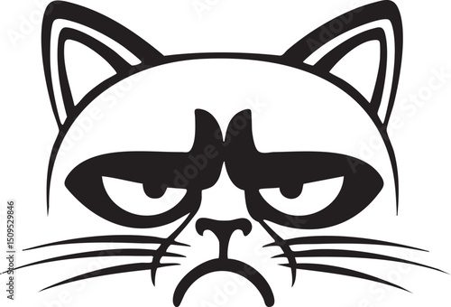 monochrome depicts a frowning cat with narrowed eyes.