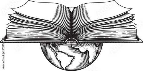 open book cradles a detailed of the Earth.