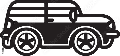 black SUV drives along a curved road.