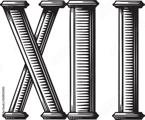 Two black columns intersect diagonally creating a striking geometric .