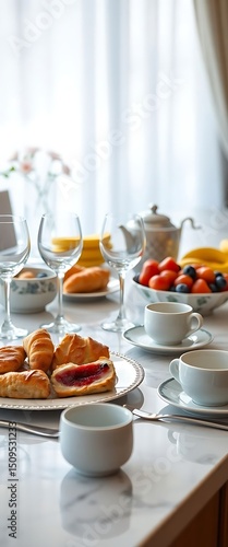 Wallpaper Mural table topped with plates of food and cups Torontodigital.ca