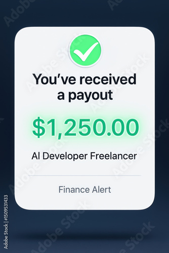You’ve received payout notification with green checkmark indicating success for ai developer freelancer earning money online