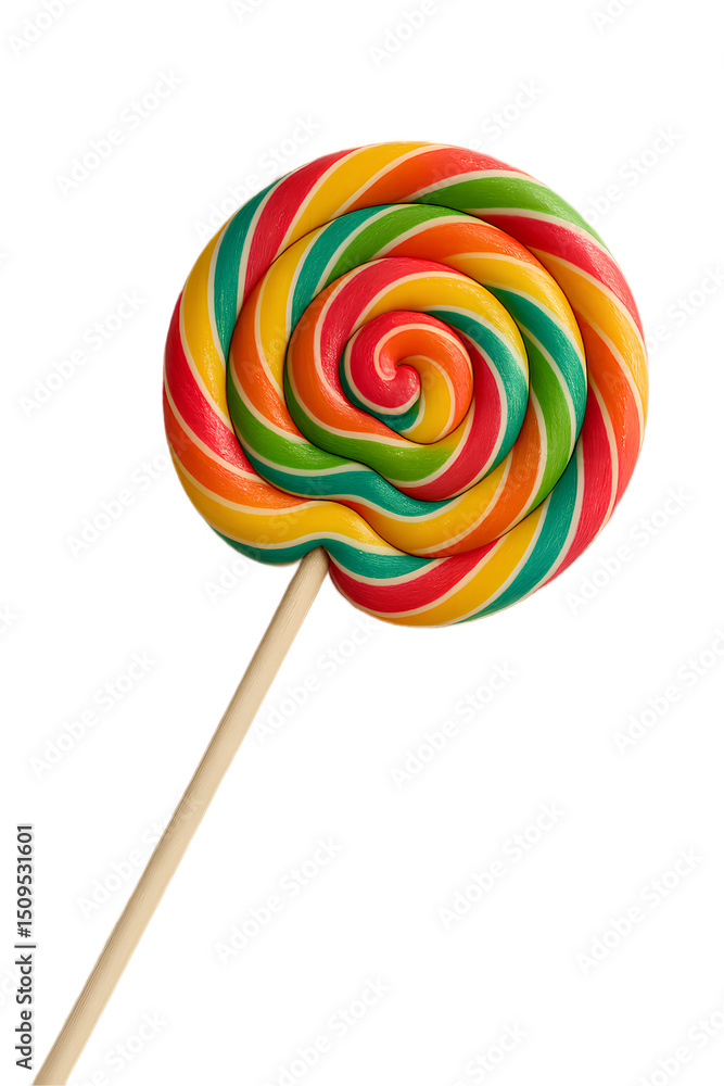 custom made wallpaper toronto digitalA colorful, spiral lollipop with red, yellow, green, and orange swirls on a wooden stick.