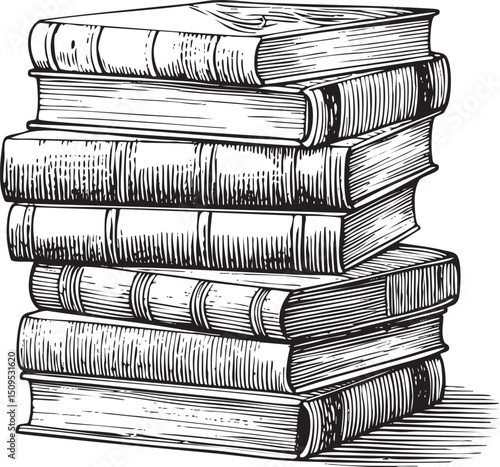 stack of weathered books rests on a clean surface.