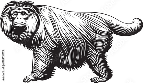 majestic solitary monkey stands attentively against a neutral background.