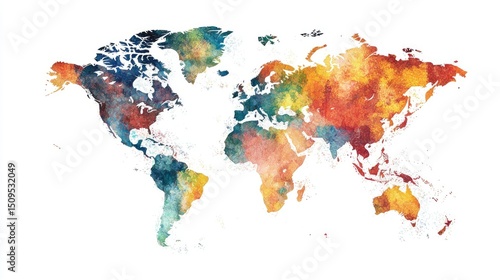 Colorful world map design with watercolor effect.